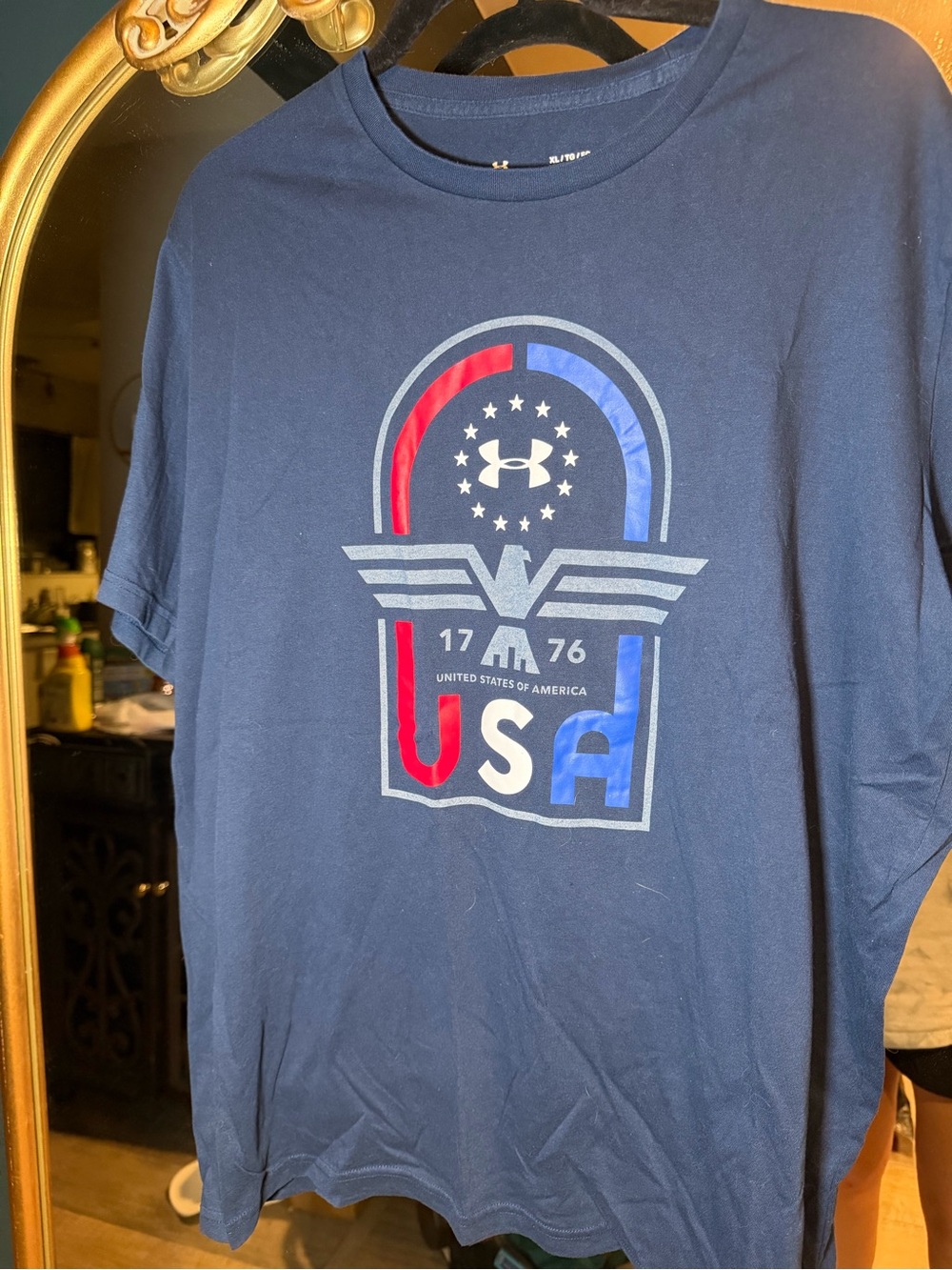Under Armour Navy Short Sleeve USA Graphic Tee with Red & Blue Accents, XL
